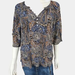 Peace & Pearls Belle Sleeve Paisley V-Neck Tunic Size XL